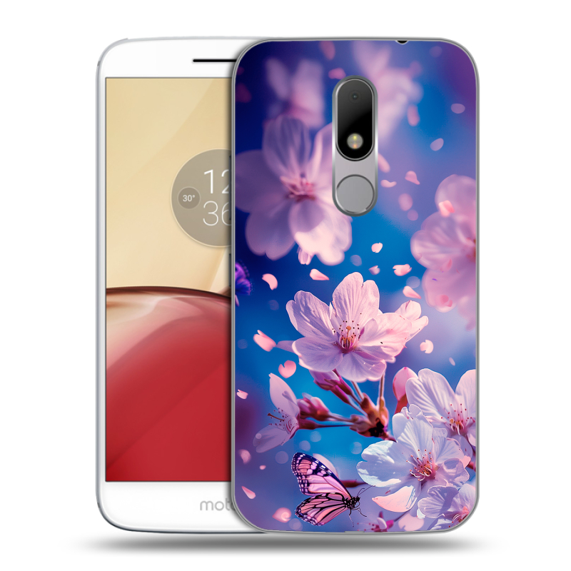 Силиконовый чехол на Lenovo Moto M с принтом цветы бабочки Силиконовый чехол на Lenovo Moto M с принтом цветы бабочки
