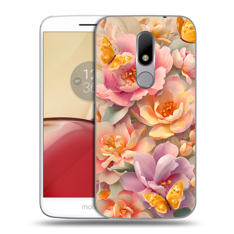 Силиконовый чехол на Lenovo Moto M с принтом Цветы и бабочки Силиконовый чехол на Lenovo Moto M с принтом Цветы и бабочки