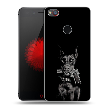 Силиконовый чехол на ZTE Nubia Z11 Mini S с принтом Доберман и пистолет Силиконовый чехол на ZTE Nubia Z11 Mini S с принтом Доберман и пистолет