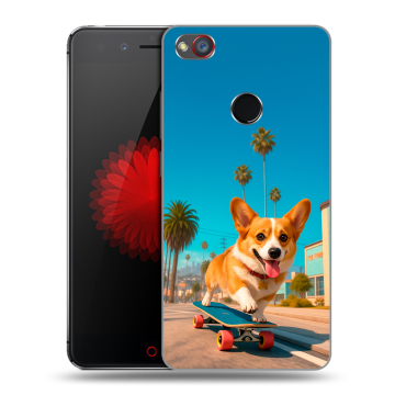 Силиконовый чехол на ZTE Nubia Z11 Mini S с принтом Корги на скейте
