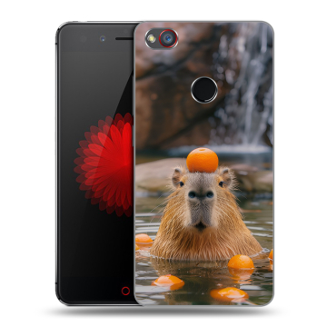 Силиконовый чехол на ZTE Nubia Z11 Mini S с принтом Капибара с апельсином