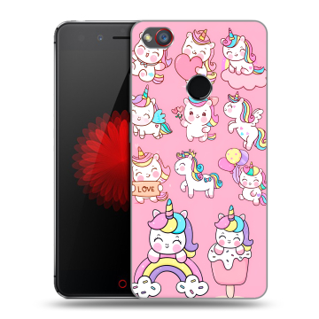 Силиконовый чехол на ZTE Nubia Z11 Mini S с принтом Единороги и радуга