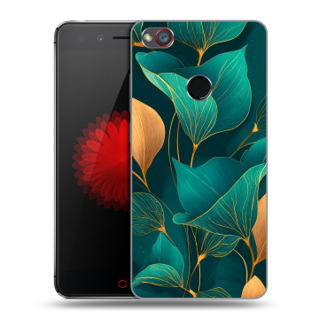 Силиконовый чехол на ZTE Nubia Z11 Mini S с принтом Листья и золото