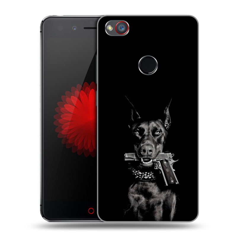 Силиконовый чехол на ZTE Nubia Z11 Mini S с принтом Доберман и пистолет Силиконовый чехол на ZTE Nubia Z11 Mini S с принтом Доберман и пистолет