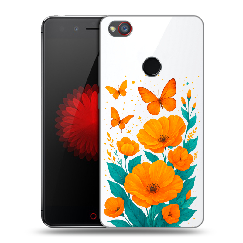 Силиконовый чехол на ZTE Nubia Z11 Mini S с принтом цветы бабочки Силиконовый чехол на ZTE Nubia Z11 Mini S с принтом цветы бабочки