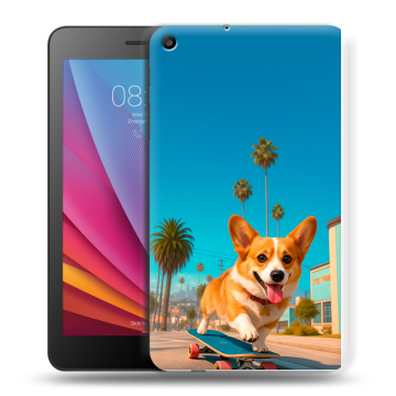 Силиконовый чехол на Huawei MediaPad T2 7.0 с принтом Корги на скейте