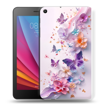 Силиконовый чехол на Huawei MediaPad T2 7.0 с принтом цветы бабочки Силиконовый чехол на Huawei MediaPad T2 7.0 с принтом цветы бабочки
