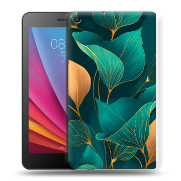 Силиконовый чехол на Huawei MediaPad T2 7.0 с принтом Листья и золото