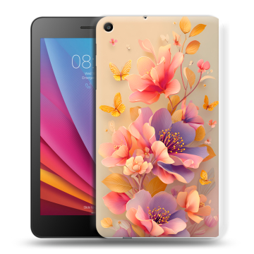 Силиконовый чехол на Huawei MediaPad T2 7.0 с принтом Цветы и бабочки