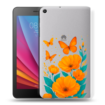 Силиконовый чехол на Huawei MediaPad T2 7.0 с принтом цветы бабочки