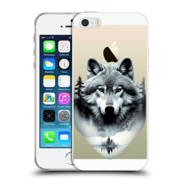 Пластиковый чехол на Iphone 5 с принтом Волк в лесу Пластиковый чехол на Iphone 5 с принтом Волк в лесу