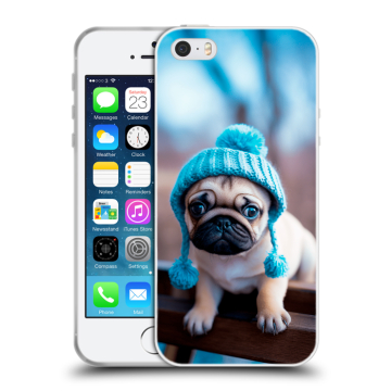 Пластиковый чехол на Iphone 5 с принтом Мопс в шапке Пластиковый чехол на Iphone 5 с принтом Мопс в шапке