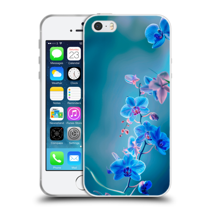 Пластиковый чехол на Iphone 5 с принтом Голубые цветы Пластиковый чехол на Iphone 5 с принтом Голубые цветы