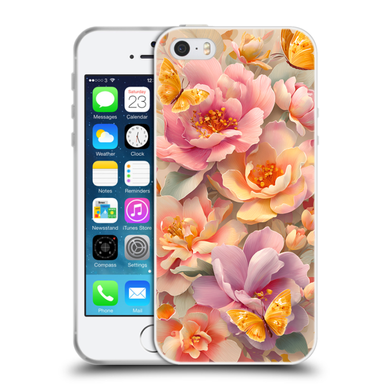 Пластиковый чехол на Iphone 5 с принтом Цветы и бабочки Пластиковый чехол на Iphone 5 с принтом Цветы и бабочки