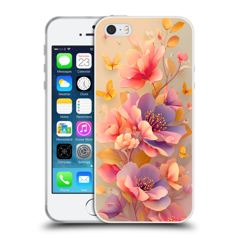 Пластиковый чехол на Iphone 5 с принтом Цветы и бабочки Пластиковый чехол на Iphone 5 с принтом Цветы и бабочки