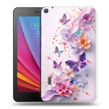 Силиконовый чехол на Huawei MediaPad T3 7 с принтом цветы бабочки