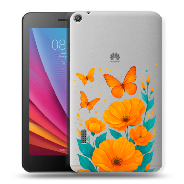Силиконовый чехол на Huawei MediaPad T3 7 с принтом цветы бабочки Силиконовый чехол на Huawei MediaPad T3 7 с принтом цветы бабочки