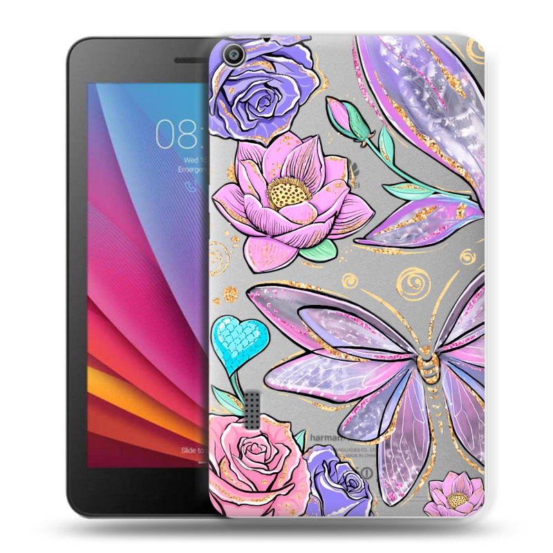 Силиконовый чехол на Huawei MediaPad T3 7 с принтом Бабочки и цветы Силиконовый чехол на Huawei MediaPad T3 7 с принтом Бабочки и цветы