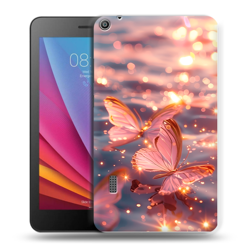 Силиконовый чехол на Huawei MediaPad T3 7 с принтом бабочки розовые Силиконовый чехол на Huawei MediaPad T3 7 с принтом бабочки розовые