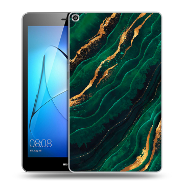 Силиконовый чехол на планшета Huawei MediaPad T3 8 с принтом Мрамор зеленое золото