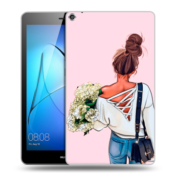 Силиконовый чехол на планшета Huawei MediaPad T3 8 с принтом Девушка и букет