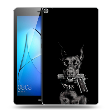Силиконовый чехол на планшета Huawei MediaPad T3 8 с принтом Доберман и пистолет