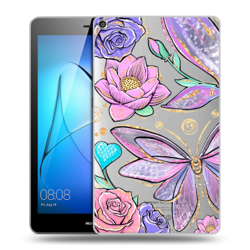 Силиконовый чехол на Huawei MediaPad T3 8 с принтом Бабочки и цветы