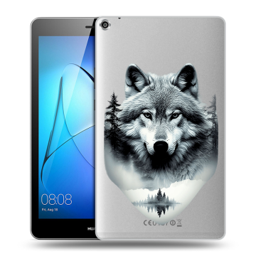Силиконовый чехол на Huawei MediaPad T3 8 с принтом Волк в лесу Силиконовый чехол на Huawei MediaPad T3 8 с принтом Волк в лесу