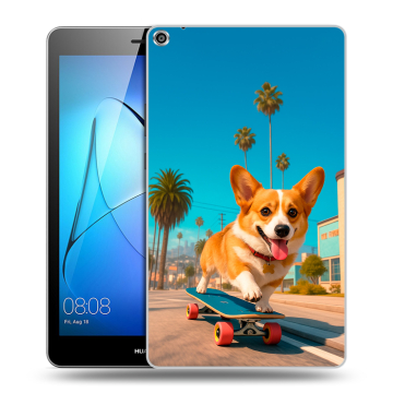 Силиконовый чехол на Huawei MediaPad T3 8 с принтом Корги на скейте