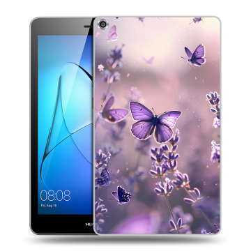 Силиконовый чехол на Huawei MediaPad T3 8 с принтом бабочки и лаванда