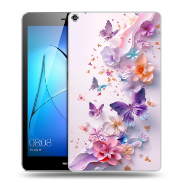 Силиконовый чехол на Huawei MediaPad T3 8 с принтом цветы бабочки