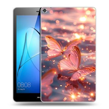 Силиконовый чехол на Huawei MediaPad T3 8 с принтом бабочки розовые