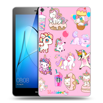 Силиконовый чехол на Huawei MediaPad T3 8 с принтом розовые единороги