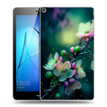Силиконовый чехол на Huawei MediaPad T3 8 с принтом Цветы и мрамор