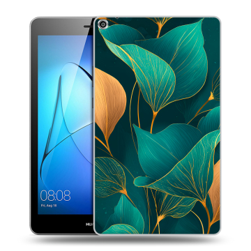 Силиконовый чехол на Huawei MediaPad T3 8 с принтом Листья и золото