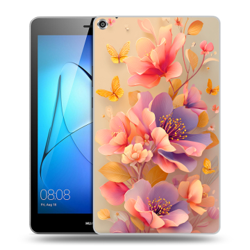 Силиконовый чехол на Huawei MediaPad T3 8 с принтом Цветы и бабочки