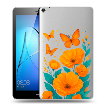 Силиконовый чехол на Huawei MediaPad T3 8 с принтом цветы бабочки