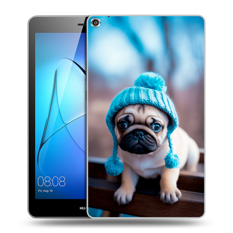 Силиконовый чехол на Huawei MediaPad T3 8 с принтом Мопс в шапке Силиконовый чехол на Huawei MediaPad T3 8 с принтом Мопс в шапке