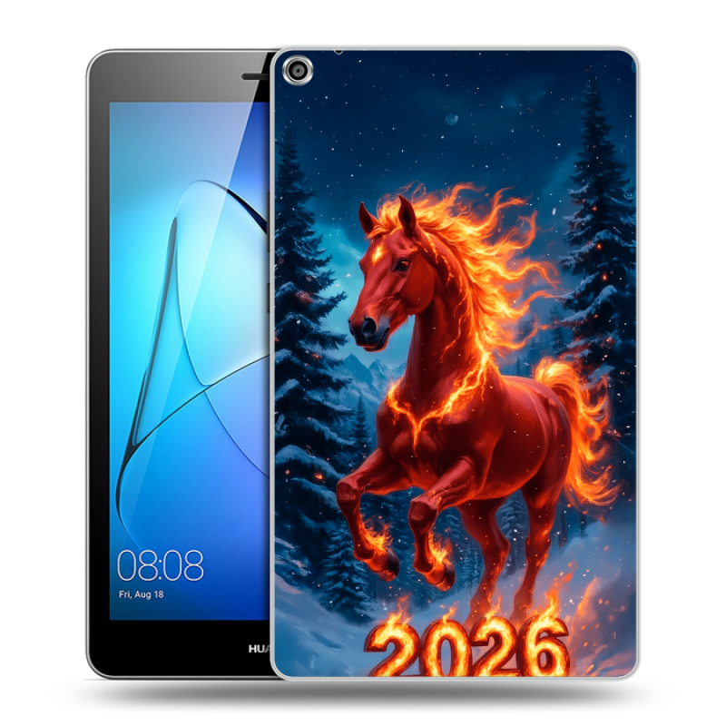 Силиконовый чехол на Huawei MediaPad T3 8 с принтом Новый год коня Силиконовый чехол на Huawei MediaPad T3 8 с принтом Новый год коня