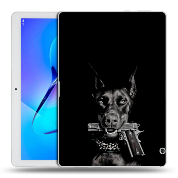 Силиконовый чехол на планшета Huawei MediaPad T3 10 с принтом Доберман и пистолет Силиконовый чехол на планшета Huawei MediaPad T3 10 с принтом Доберман и пистолет