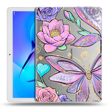 Силиконовый чехол на Huawei MediaPad T3 10 с принтом Бабочки и цветы Силиконовый чехол на Huawei MediaPad T3 10 с принтом Бабочки и цветы