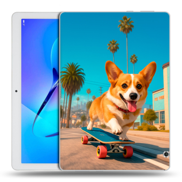 Силиконовый чехол на Huawei MediaPad T3 10 с принтом Корги на скейте Силиконовый чехол на Huawei MediaPad T3 10 с принтом Корги на скейте