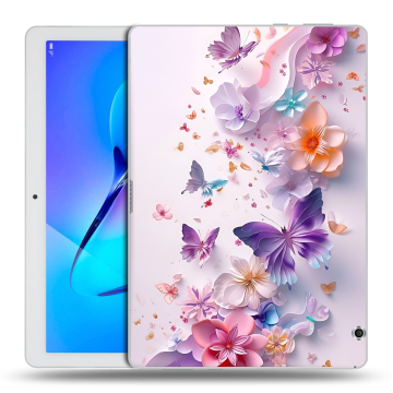 Силиконовый чехол на Huawei MediaPad T3 10 с принтом цветы бабочки