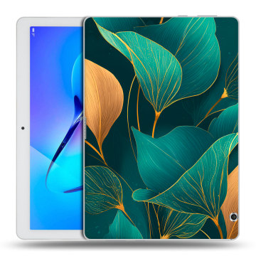 Силиконовый чехол на Huawei MediaPad T3 10 с принтом Листья и золото