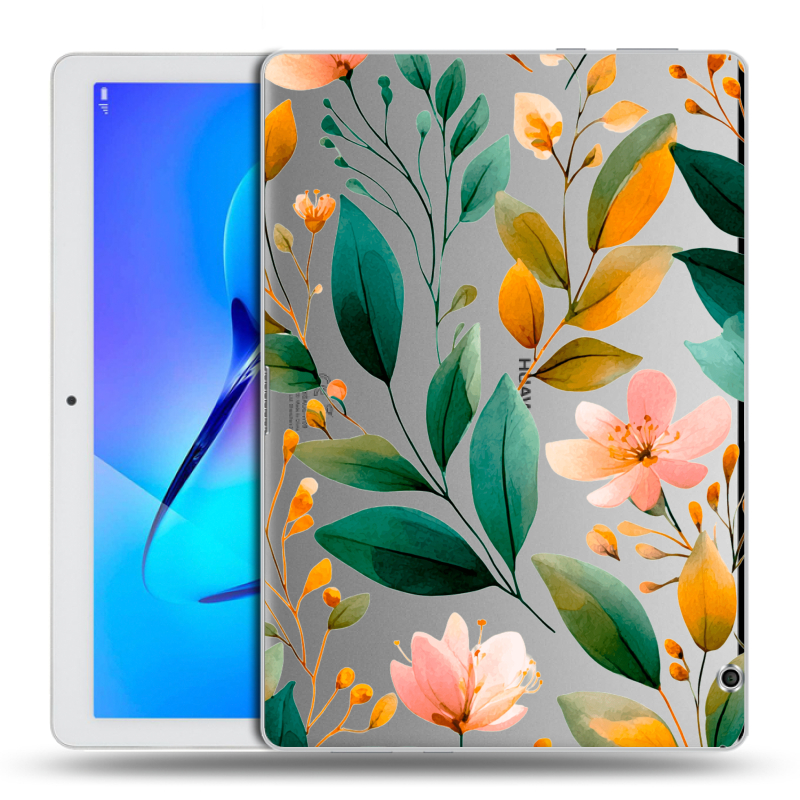 Силиконовый чехол на Huawei MediaPad T3 10 с принтом Цветы паттерн Силиконовый чехол на Huawei MediaPad T3 10 с принтом Цветы паттерн