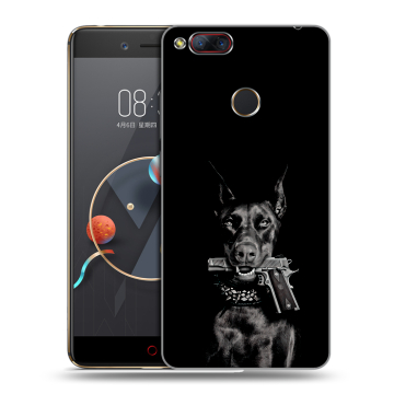 Пластиковый чехол на ZTE Nubia Z17 Mini с принтом Доберман и пистолет