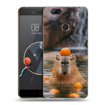 Пластиковый чехол на ZTE Nubia Z17 Mini с принтом Капибара с апельсином