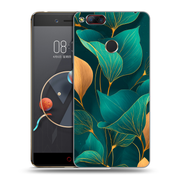 Пластиковый чехол на ZTE Nubia Z17 Mini с принтом Листья и золото