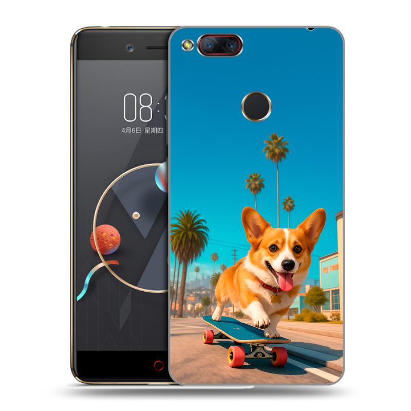 Пластиковый чехол на ZTE Nubia Z17 Mini с принтом Корги на скейте Пластиковый чехол на ZTE Nubia Z17 Mini с принтом Корги на скейте
