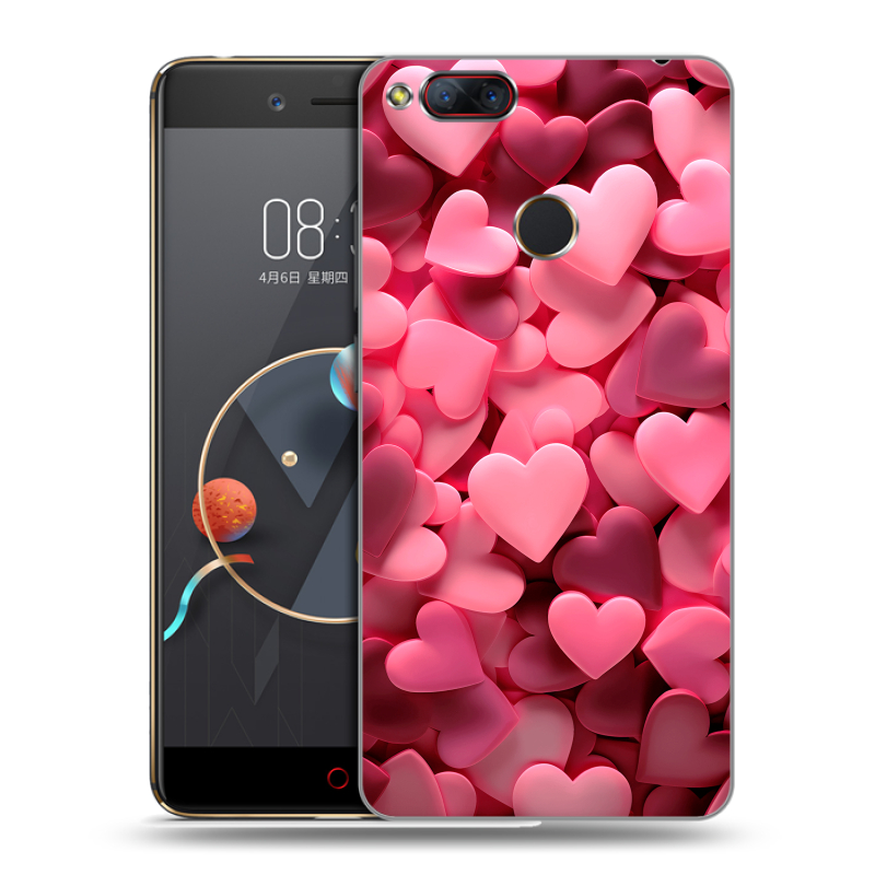 Пластиковый чехол на ZTE Nubia Z17 Mini с принтом розовые сердечки Пластиковый чехол на ZTE Nubia Z17 Mini с принтом розовые сердечки